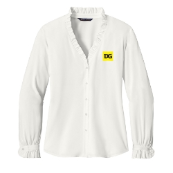 Womens Long Sleeve Ruffle Collar Blouse - Pinched Penny Logo 